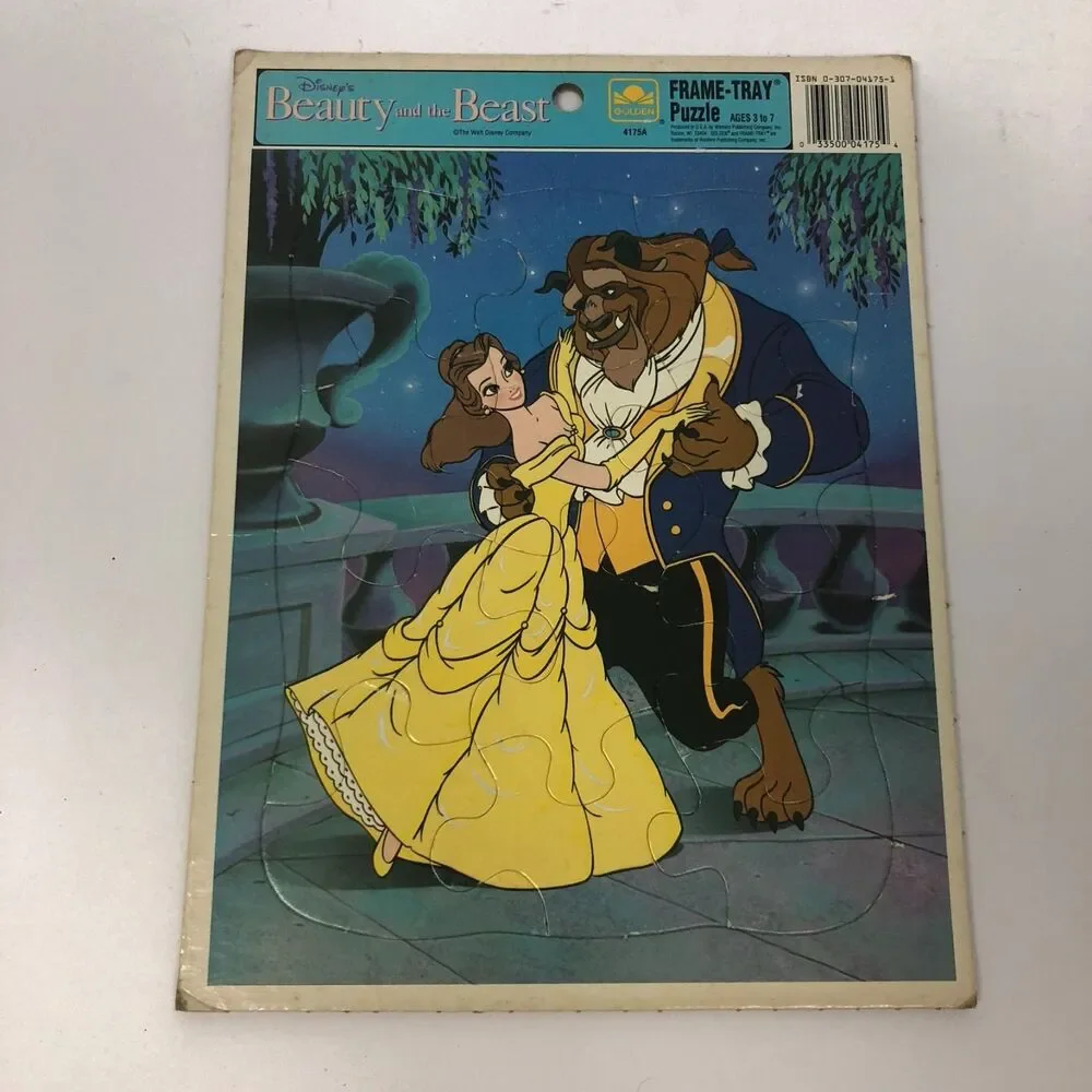 Vintage Disney Beauty & The Beast Frame Tray Puzzle Golden 12 Piece
